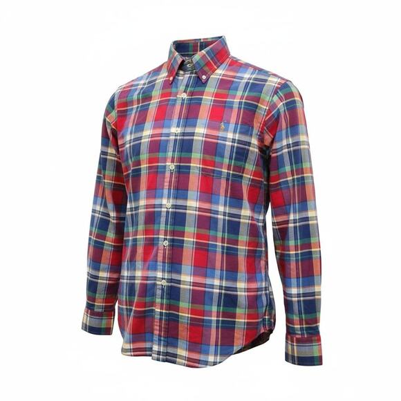 Polo Ralph Lauren Shirt Mens Medium Red Plaid Slim Fit Button Up Preppy Cotton - Picture 2 of 12